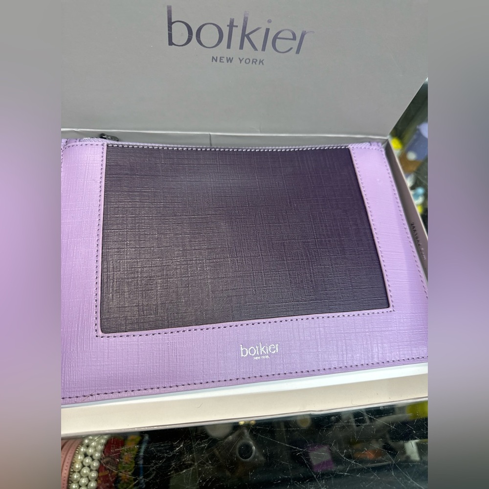 Botkier Woman's Leather Park Slope Clutch Grey Combo Color purple lavender new